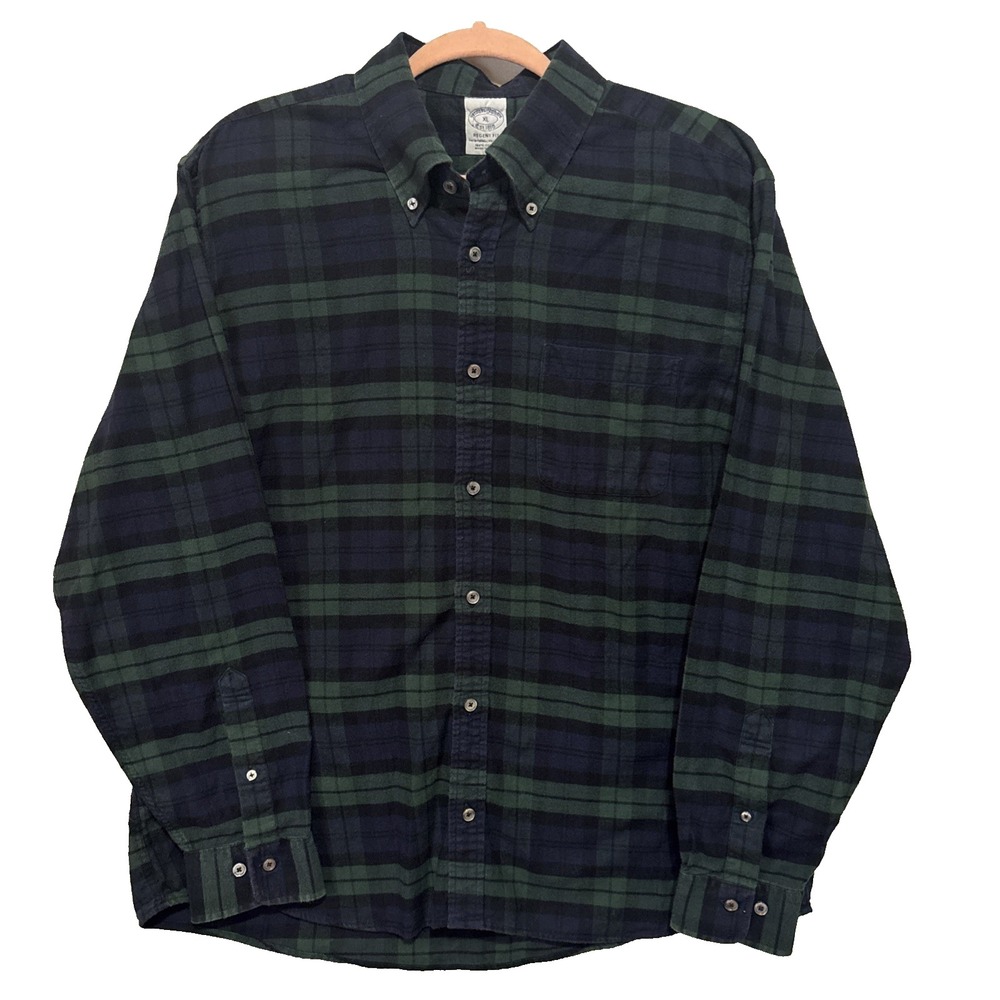 Brooks Brothers Shirt Mens XL Regent Tartan Plaid Flannel Blue/Green Button Down